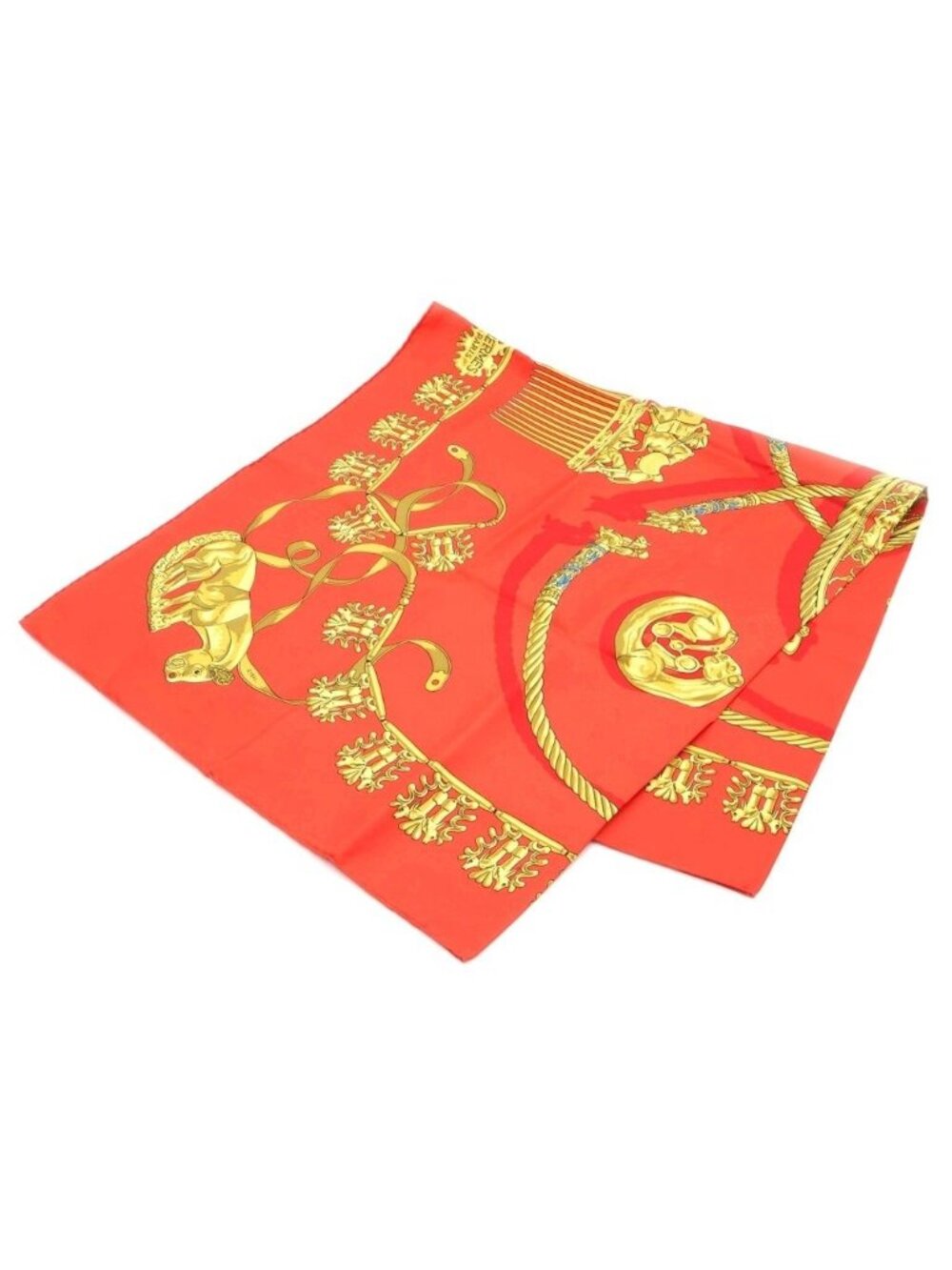 Hermes les Cavaliers Dor Yellow Knight of Gold 90 Silk Scarf Red